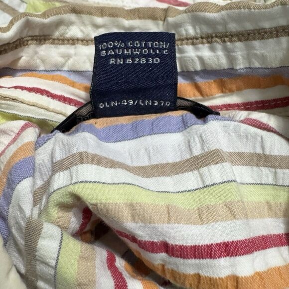 Vintage Lands End Mens XL 17-17.5 Colorful Striped Seersucker Button Down Shirt - Picture 9 of 9